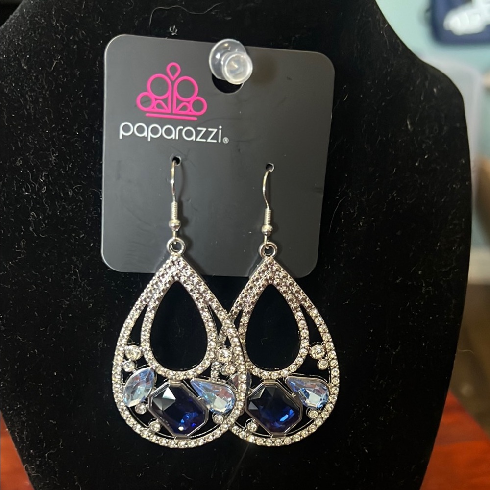 Paparazzi Silver and Deep Blue Gem Earrings